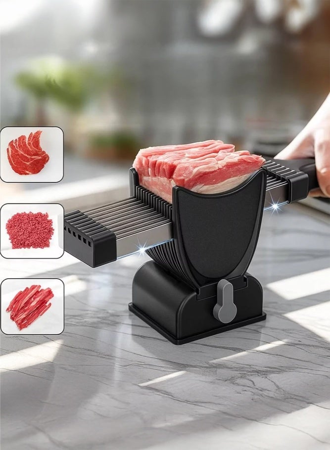 SHABILI Manual Meat Slicer for Home Cooks, ABS+Stainless Steel Meat Cutter with Safe Grip, Adjustable Thickness Meat Cleavers for Slicing Pork Beef Chicken, Manual Meat Cutter for Kitchen Cooking (Black) - Image 2